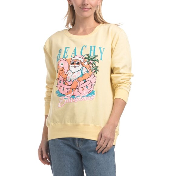 PACIFIC & CO Soft Yellow Beachy Christmas Crew Neck Sweatshirt - Picture 1 of 2